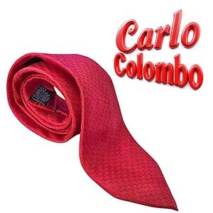 Carlo Colombo Tie Rack Red Silk Necktie Made in Italy | 3.75” x 60”